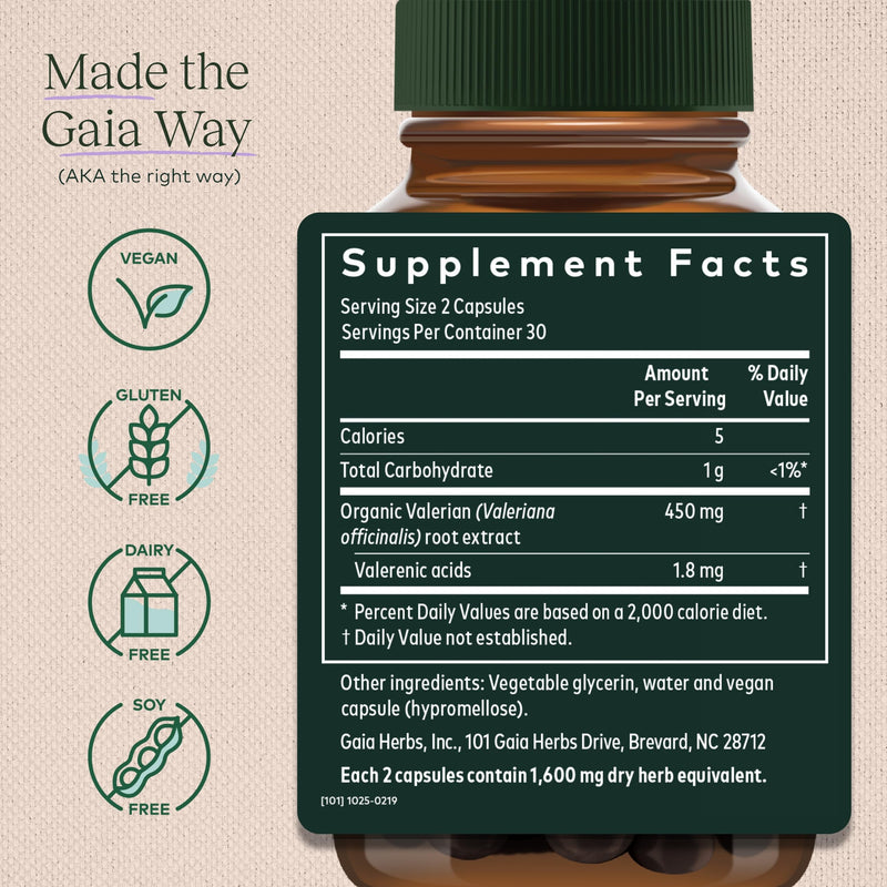 Gaia Herbs Valerian Root - Natural Sleep Support for a Natural Calm to Help Relaxation to Prepare for Sleep - with Organic Valerian Root Extract - 60 Vegan Liquid Phyto-Capsules (30-Day Supply) Standard Packaging - BeesActive Australia