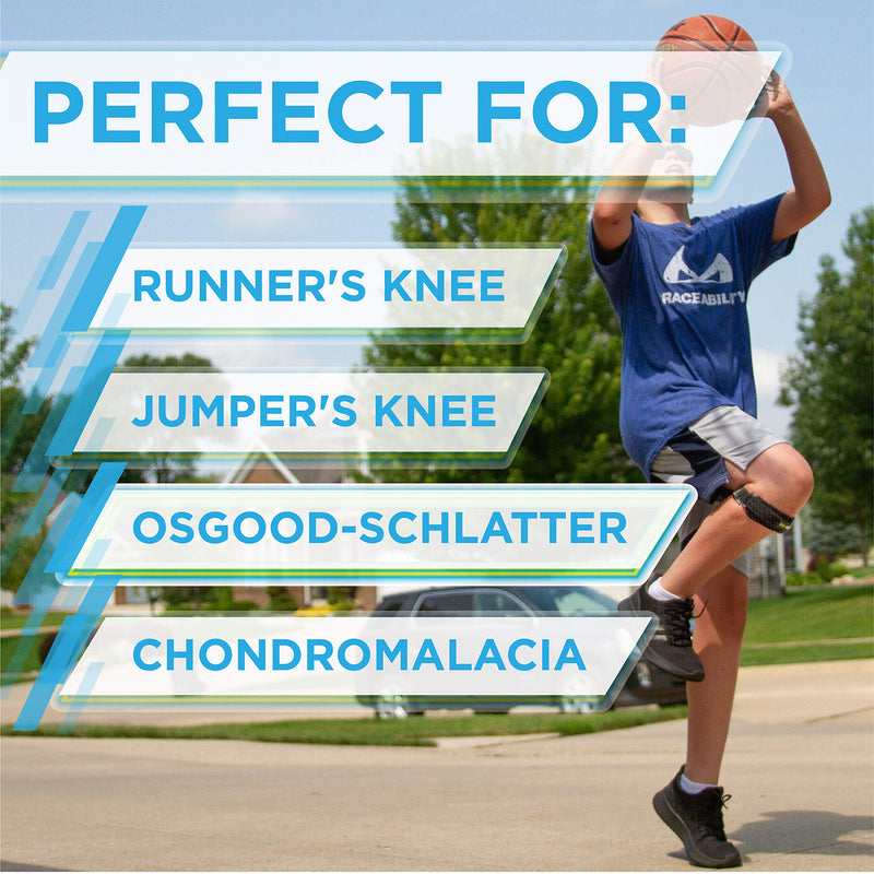 BraceAbility Kids Knee Band - Youth Patellar Tendon Support Strap Child Osgood Schlatter Brace for Jumpers Knee, Patella Tendonitis, Sports Wrap for Running, Soccer, Volleyball, Basketball (S) Small - BeesActive Australia