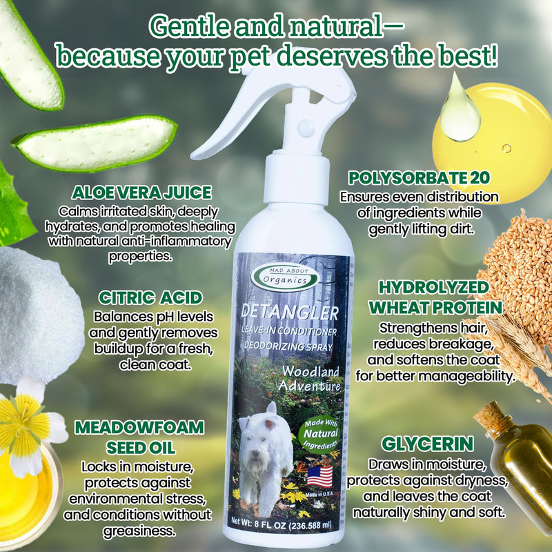 Detangler Spray - Woodland Adventure - Deodorizing Spray for Dogs and Horses, Leave-in Conditioner, Gently Releases Tangles, Softens Coats, Freshens Scent | Made in The USA | 8 oz - BeesActive Australia