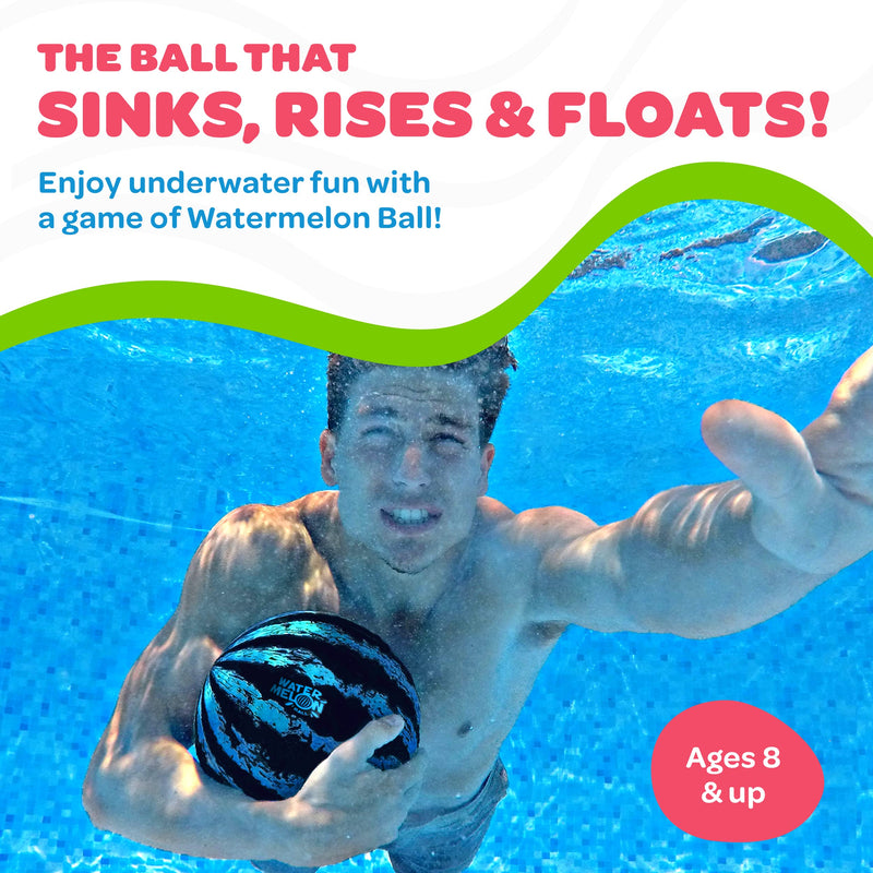 Watermelon Ball – The Ultimate Swimming Pool Game for Under Water Passing, Dribbling, Diving and Pool Games for Teens, Kids, or Adults, Balls Fills with Water, Blue, 9 inches 9" 9" Blue
