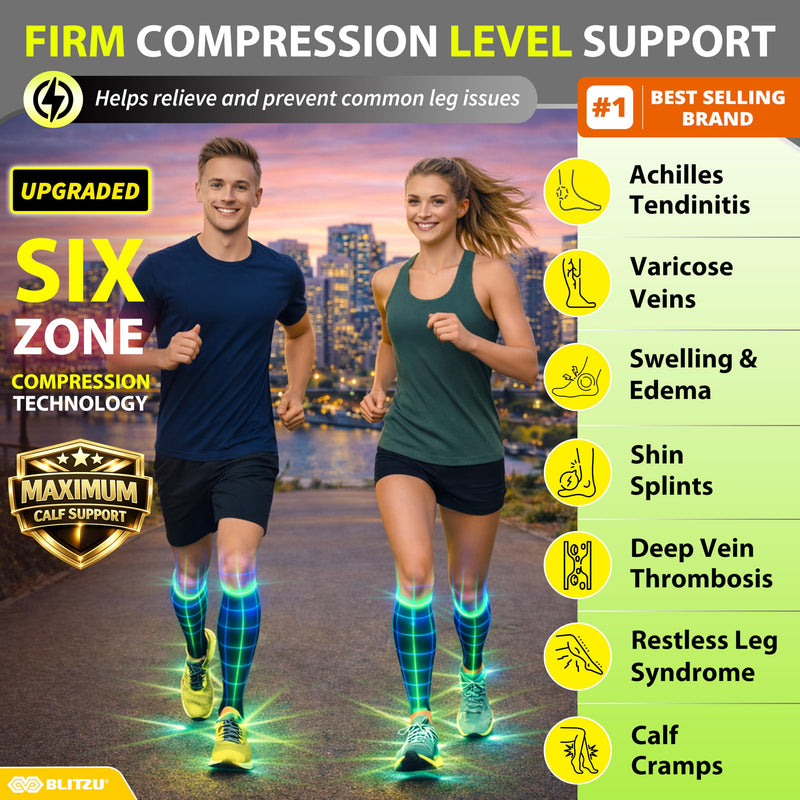BLITZU Calf Compression Sleeve for Men & Women Footless Compression Socks Support Runners Leg Sleeve Shin Splints Pain Relief Black Small/Medium - BeesActive Australia