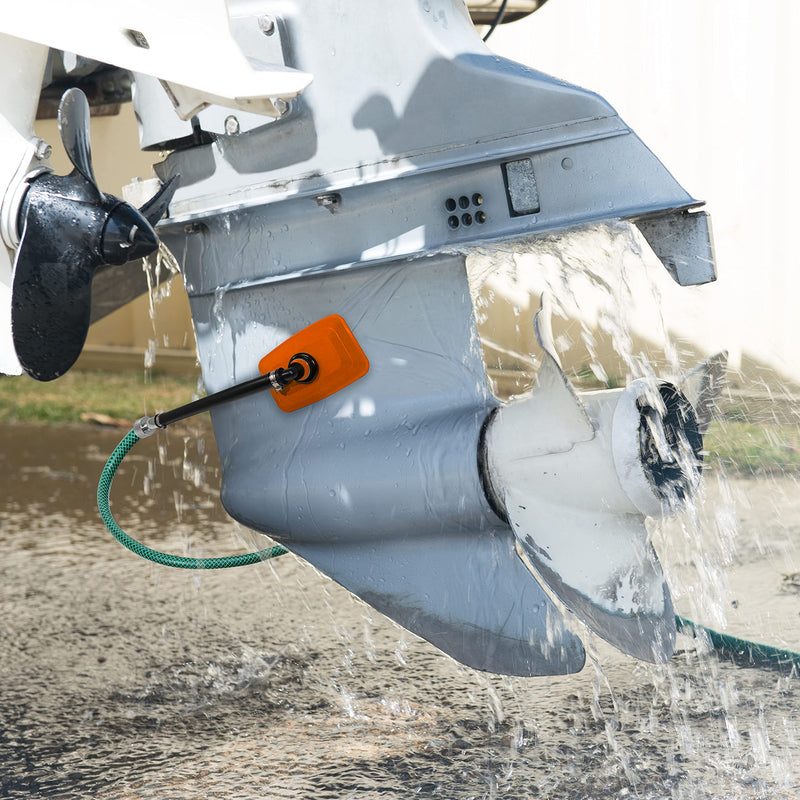 Steel Dual Feed Muff Style Heavy Duty Steel Boat Motor Flusher | Use for Antifreeze Winterization or Common Water Flush | 5/8 Inch Standard Garden Hose Connection Orange