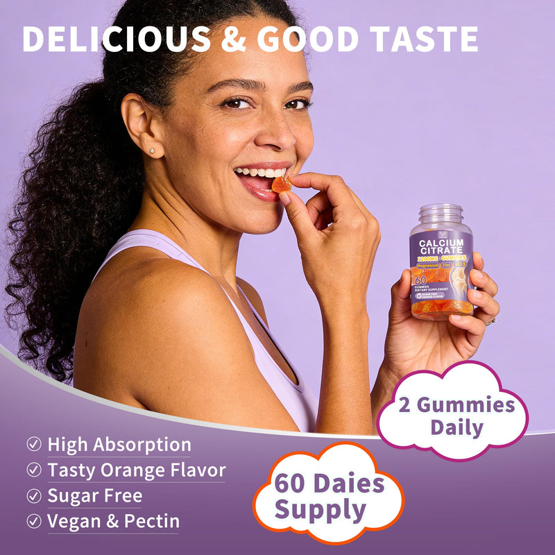 (3 Pack) Calcium Citrate 1200 mg for Women Men,Calcium Magnesium Zinc Vitamin D3 Gummies,High Absorption Calcium Chews Supplement for Bone,Teeth & Muscle Healthy,Sugar Free,Vegan,Non-GMO,Orange Flavor 60 Count (Pack of 3)