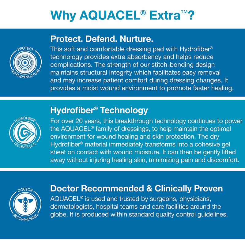 AQUACEL Extra 6"x6" Hydrofiber Wound Dressing, Sterile, 5 Ct 6" x 6" (5 Count)