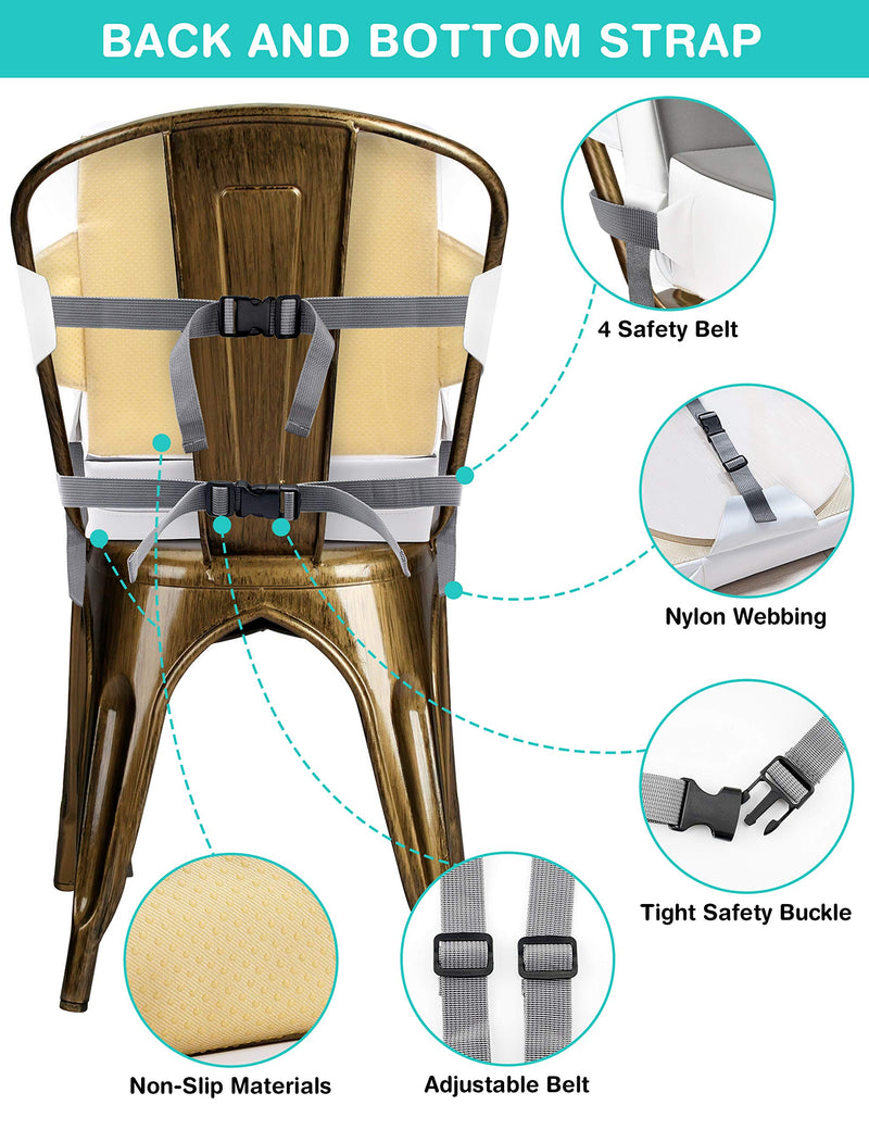 OTTOLIVES Toddler Booster Seat for Dining Table Thick Increasing Waterproof PU Washable Cushion with 2 Adjustable Straps Safety Buckle (Grey) Grey - BeesActive Australia