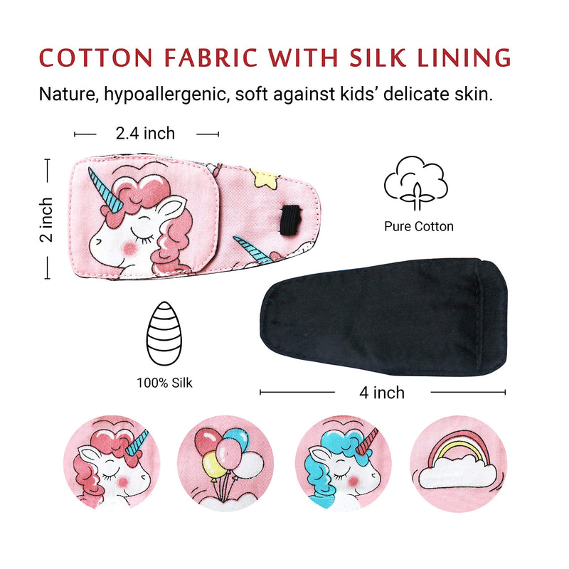 Cotton & Silk Eye Patch for Kids Glasses (Left Eye, Pink Hair Unicorn) To Cover Left Eye Baby Pink - Pink Hair Unicorn