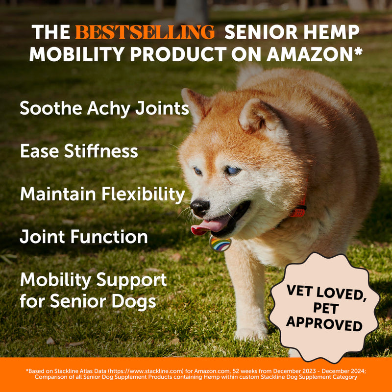 Senior Hemp Hip and Joint Supplement for Dogs - Glucosamine Chondroitin, MSM & Green Lipped Mussel - Relief for Joint Stiffness, Advanced Strength Mobility Support for Senior Dogs (Chicken, 90 Ct) Chicken - Senior