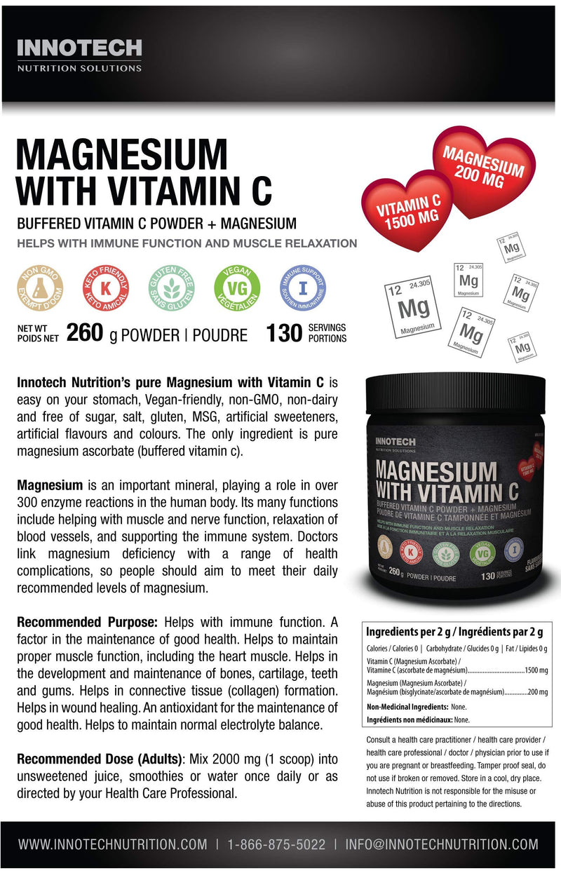 INNOTECH Nutrition Magnesium + 120 Capsules - Contains Magnesium Bisglycinate, Zinc Gluconate & Vitamins K2, MK-7 - Maintain Proper Muscle & Immune Function