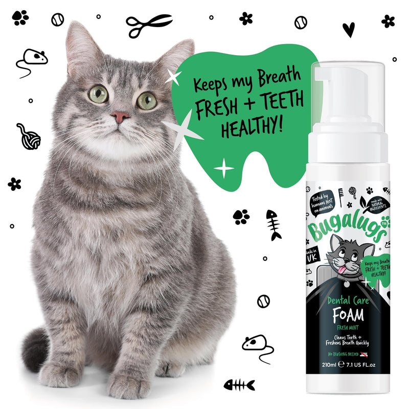 BUGALUGS Cat Dental Care Breath Freshener Foam Cat Mouthwash - Natural Cat Teeth Cleaning Plaque & tartar remover for teeth. No Cat Toothbrush And Paste Brushing Needed For Cats