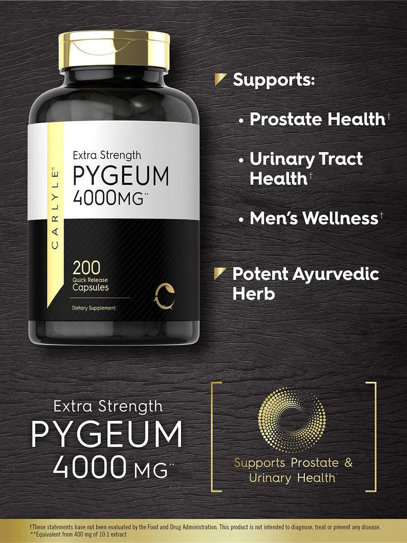 Carlyle Pygeum Africanum Bark | 200 Capsules | High Potency Extract | Non-GMO, Gluten Free Supplement
