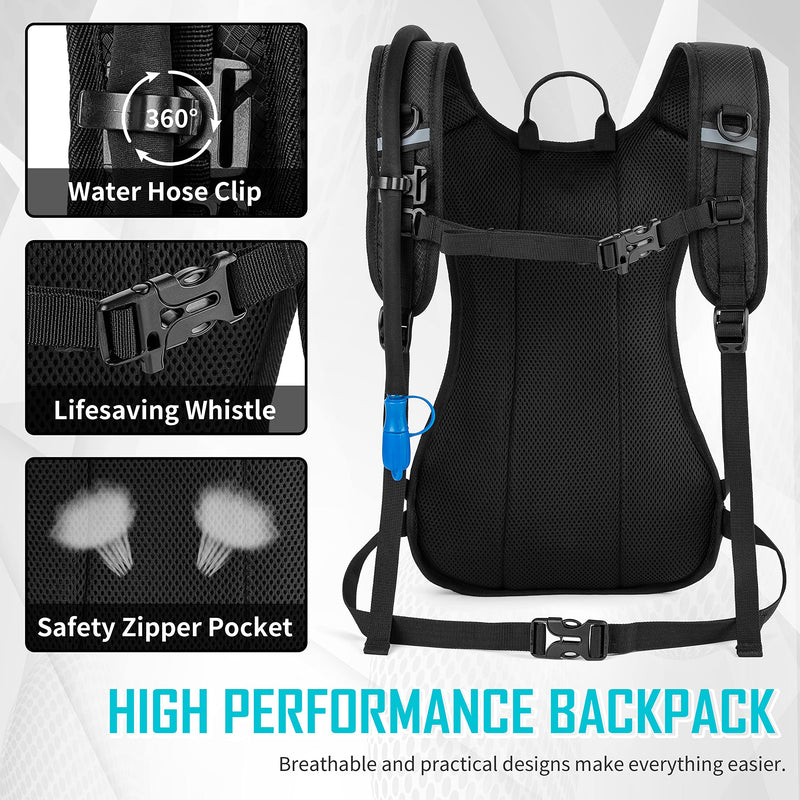 MIRACOL Hiking Hydration Backpack with 2L Leak Proof Water Bladder, Lightweight Insulated Water Pack for Men & Women, Compact & Comfortable Daypack for Running Hiking Cycling Climbing Camping Biking Black