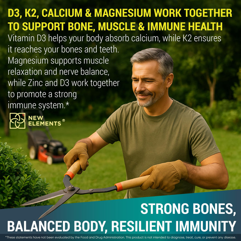 Calcium Supplements 1200mg for Women & Men with Vitamin D3 K2 + Magnesium Glycinate & Zinc | D3 10,000 IU | K2 200mcg | Magnesium 200mg | Zinc 20mg | Bone, Muscle & Immune Support - Vegan - Non-GMO