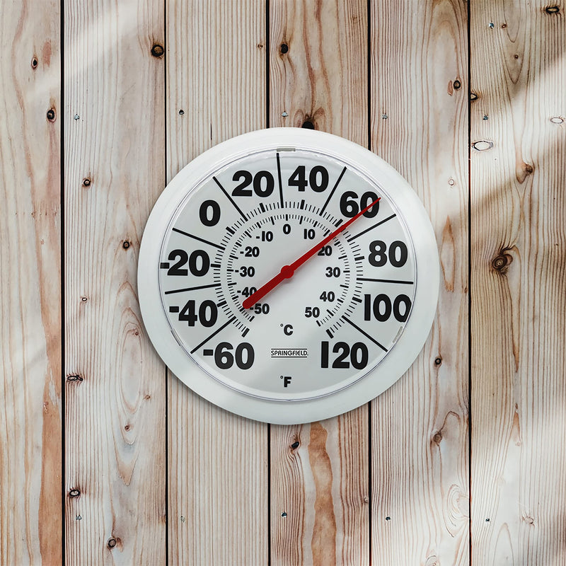 Springfield Indoor Outdoor Big and Bold Dial Thermometer, Wireless Thermometer with Easy to Read Large Numbers for Patio, Pool, and Indoor Areas, 8-Inch, White No Size