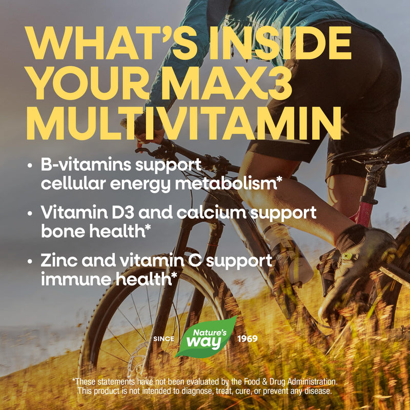 Nature's Way Alive! Max3 Potency Adult Daily Multivitamin with Iron, 180 ct | High Potency Adult Multivitamins to Support Cellular Energy Metabolism, Heart, and Muscle Function*, Tablets for Women & Men 180 Count (Pack of 1)