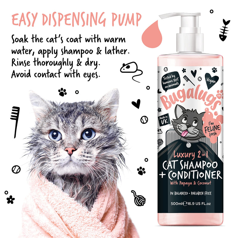 Bugalugs 2in1 cat shampoo + conditioner 500 ml pump dispenser 500 ml shampoo - BeesActive Australia