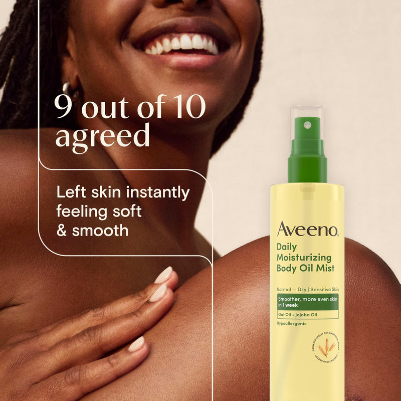 Aveeno Daily Moisturizing Body Oil Mist, Oat Oil & Jojoba Oil, 0.8 fl. oz | Nourishing Body Spray For Rough, Dry Sensitive Skin, For Smoother, More Even Skin, Paraben- & Silicone-Free