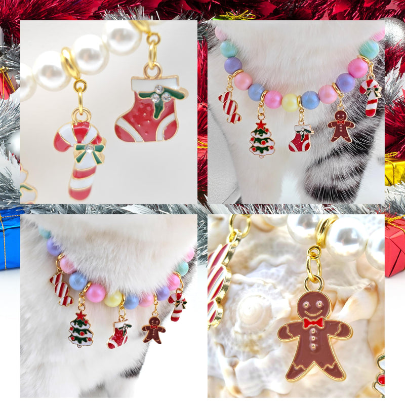5 Pcs Easy DIY Charms Set - Pet Necklace Charms Set-Christmas Gift for Cat & Dogs - Cute Merry Christmas Pendant - Cat & Dog Necklace Collar Accessories - 18K Gold Plated & Enamel Pendant - BeesActive Australia