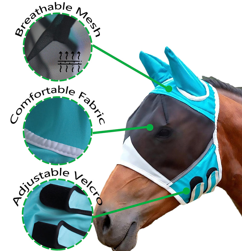 Horse Fly Mask with Ears, UV Protection, and Elasticity - Comfortable and Breathable，Super Comfort Horse Fly Mask with Full Face Coverage，Maximum Protection and UV Shielding (Medium) Medium(Standardbred Horse) - BeesActive Australia