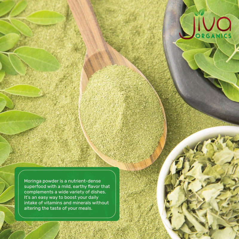 Jiva Organics Moringa Powder 1.25LB Bulk Bag - Moringa Oleifera Leaf Powder - Great for Hair, Rich in Immune Vitamin, Great Superfoods for Moringa Tea, Moringa Drink, India Grown, Vegan