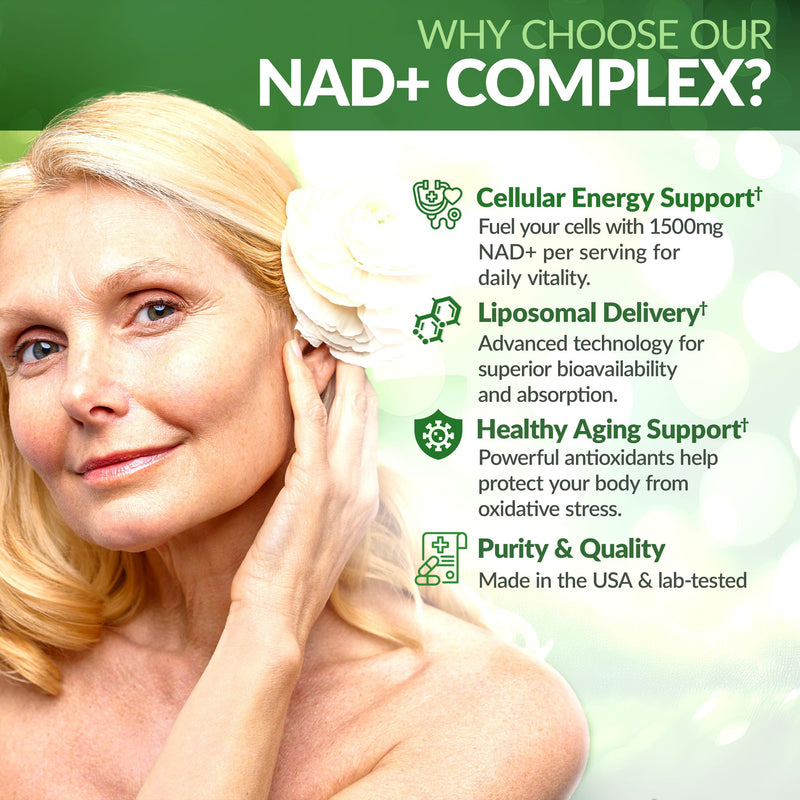 Liposomal NAD+ Resveratrol Supplement – 1500mg NAD+ & 300mg 98% Trans-Resveratrol – 60-Day Supply – Advanced NAD+ Complex for Cellular Energy & Healthy Aging Support