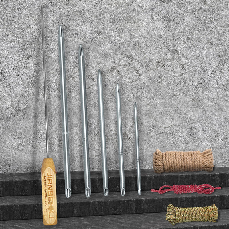 Rope Splicing Tool Kit, Rope Splicing FID Kit for Double Braid Eye Line,Aluminum Line Braiding Set Tool Include 5 Sizes Fids-1/4, 5/16", 3/8",7/16" 1/2" and 1pcs Pusher