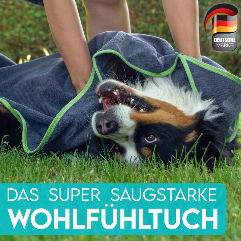 DOG IS KÖNIG® Extra Absorbent Dog Towel - Highly Absorbent Dog Towel Made of Microfiber with 4 Interventions - Soft XL Microfiber Towel for Dogs - Premium Dog Drying Towel, Quick Drying Dark Gray Green [130x75cm] - BeesActive Australia