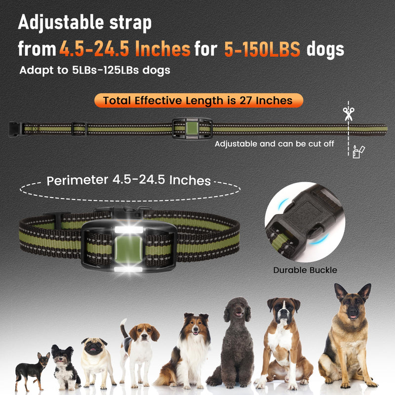 Dog Shock Collar with Remote Control for Large Medium Small Dogs, Dog Training Collar with Light, E-Collar Rechargeable, 3300FT, 124 Levels, IP67 Waterproof, Safety Lock Green - BeesActive Australia