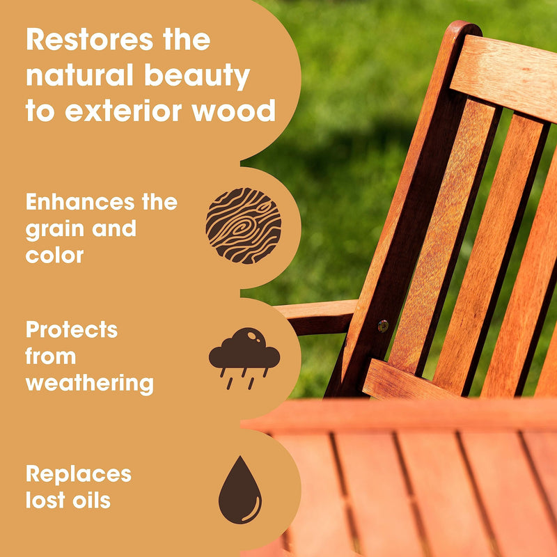 Furniture Clinic Teak Oil | Wood Oil Protects & Cleans Outdoor & Indoor Furniture | Restores & Protects Wood, Prevents Drying & Other Damage | Natural Matte Finish | Safe for Daily Use, 17oz/500ml - BeesActive Australia