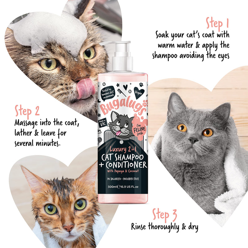Bugalugs 2in1 cat shampoo + conditioner 500 ml pump dispenser 500 ml shampoo - BeesActive Australia
