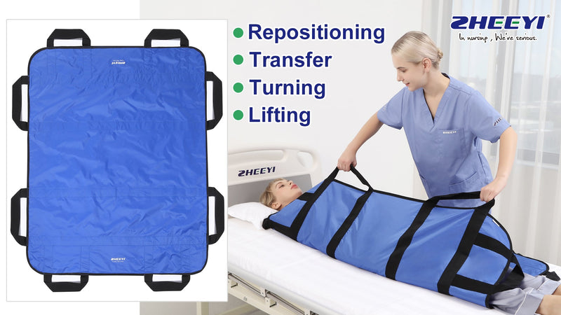 Bed Positioning Pad with Reinforced Handles 48" x 40" Lifting Turning Patient Sheet Transfer Blanket for Caregiver, Bedridden, Elderly, Black 2-black