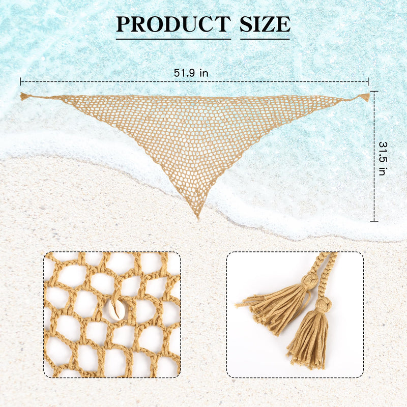 Women Mermaid Skirt Crochet Cover Up with Seashell Waist Chain Hollow Out Swimsuit Shell Beach Fishnet Skirt Bikini Wrap Brown - BeesActive Australia