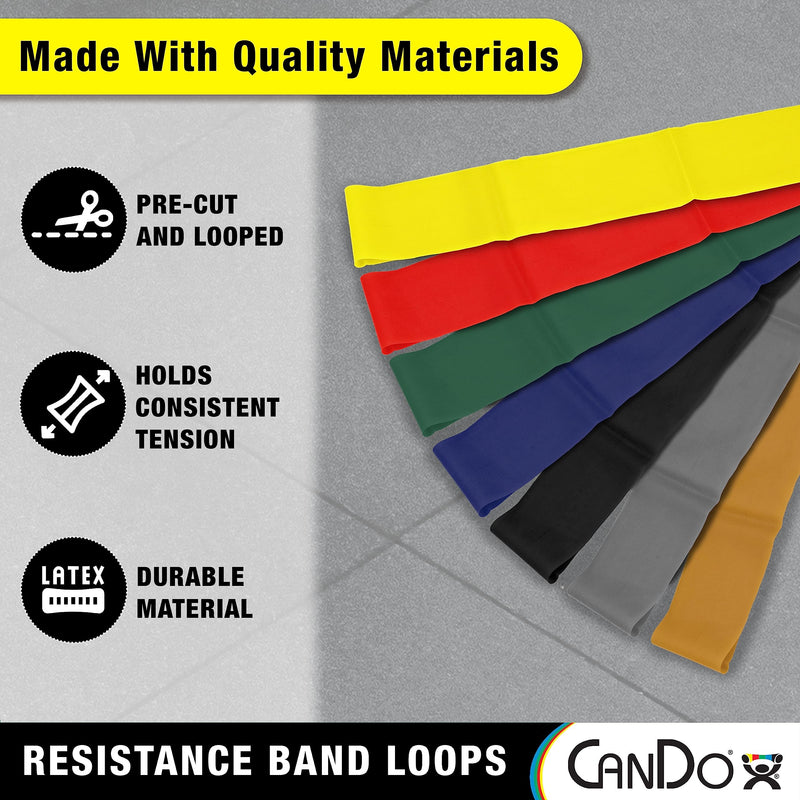 Cando Exercise Loops - Arms - 10" Set of 5 5 Piece Set (Yellow/Red/Green/Blue/Black) 15"