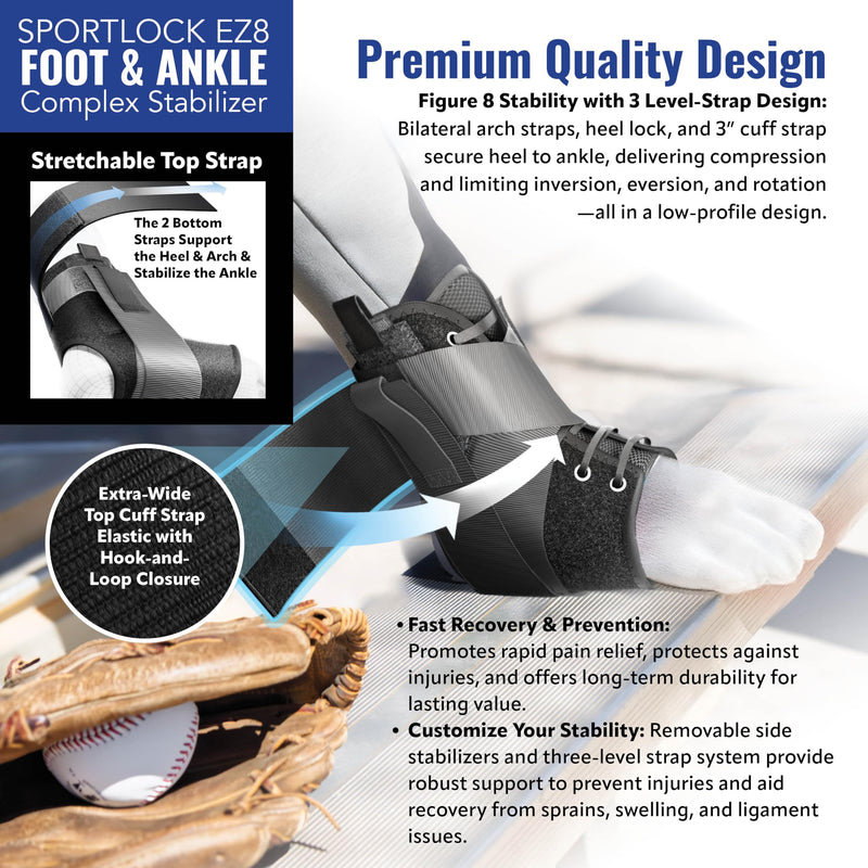 SportLock EZ8, Lace Up Ankle Brace for Women and Men, Ankle Support, Removeable Side Stablizers, Foot Brace, For Sprained or Injured Ankle and More, Ankle Brace for Sports, 2X