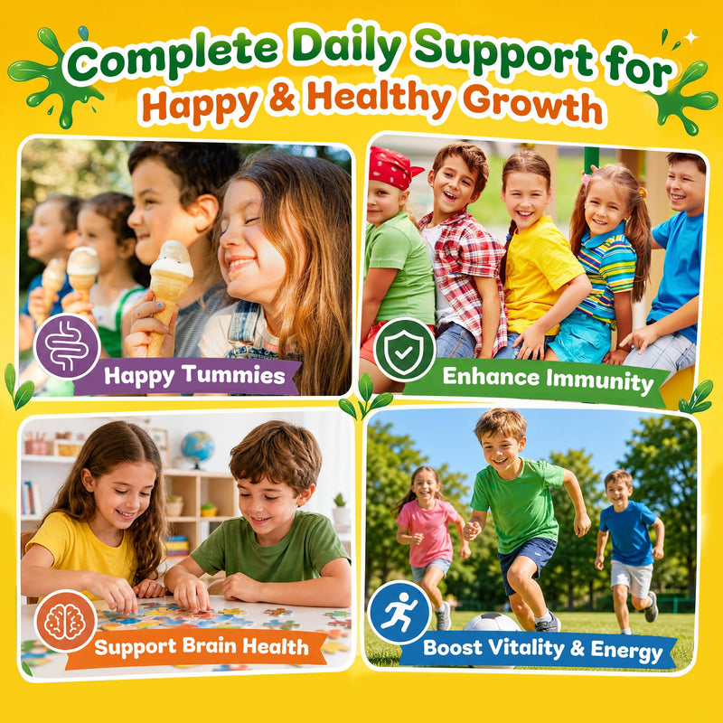 Greens Daily Gummies for Kids, Sugar Free Super Greens Gummies Kids Superfood Multivitamin Gummies with Fruits, Veggies, Alfalfa, Spirulina, Adaptogens, Prebiotic Fiber for Digestive Health, 90 Count