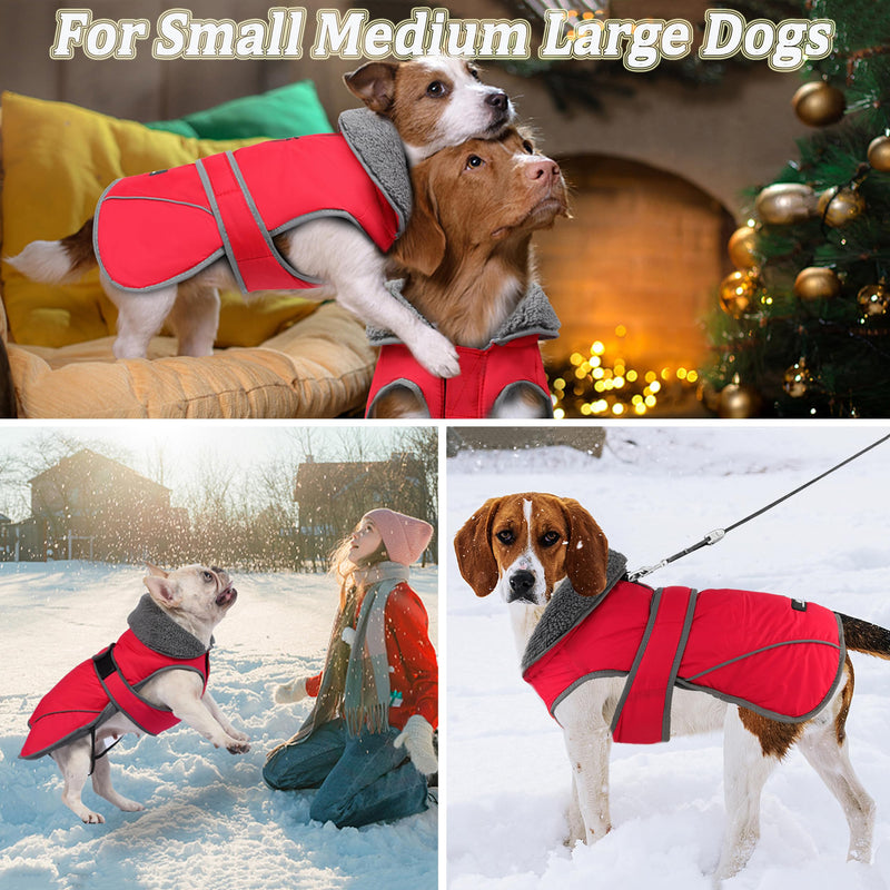 Dogcheer Dog Coat, Christmas Dog Jacket Waterproof Dog Winter Coat for Cold Weather, Reflective Dog Winter Jacket Warm Turtleneck Dog Snow Jacket Fleece Sweater for Small Medium Large Dogs - Red, M M(Chest Girth 18.1"-24.4", Back 13.8") Red-1 - BeesActive Australia
