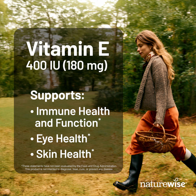 NatureWise Vitamin E 400 IU Softgels (180mg DL-Alpha) - Dairy,Gluten,and Soy Free,Non-GMO Antioxidant Dietary Supplement for Skin,Heart,Eye,and Immune Health Support -,200 Count (Pack of 2) 200 Count (Pack of 2)
