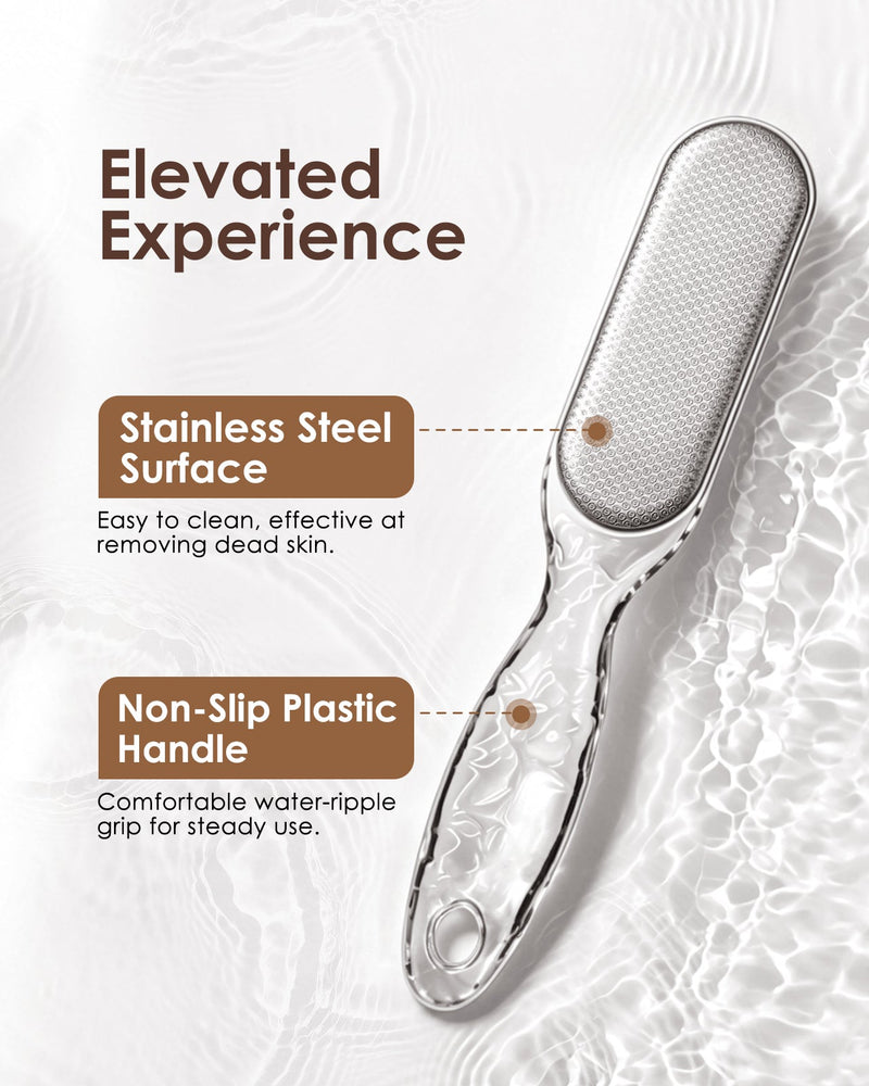 Foot File, Stainless Steel Foot Callus Remover, Double-Sided Pedicure Tool for Hard & Dead Skin, Long-Lasting Foot Scrubber for Smooth, Soft Feet (Transparent)