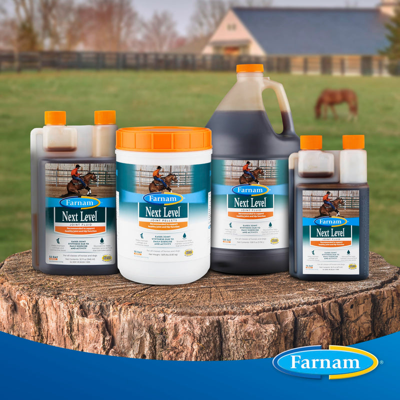 Farnam Next Level Joint Fluid Supplement for horses and dogs, Helps maintain connective tissue to ease joint stiffness due to daily activity, 16 ounces, 16 day supply