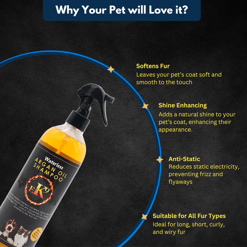 E3 Waterless Argan Oil Shampoo for Pets, 16oz - Fortified with Nanoencasulated Nano Vitamins A,C,E &F - No-Rinse Formula, Moisturizes and Conditions, Gentle and Effective, Vet Approved - BeesActive Australia