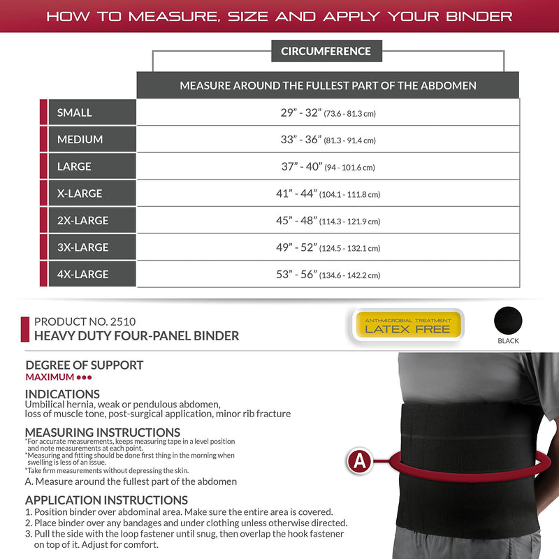 OTC Abdominal Binder, Four-Panel Body, Heavy Duty 12-Inch, Select Series Black 3X-Large (49-52 Inch)