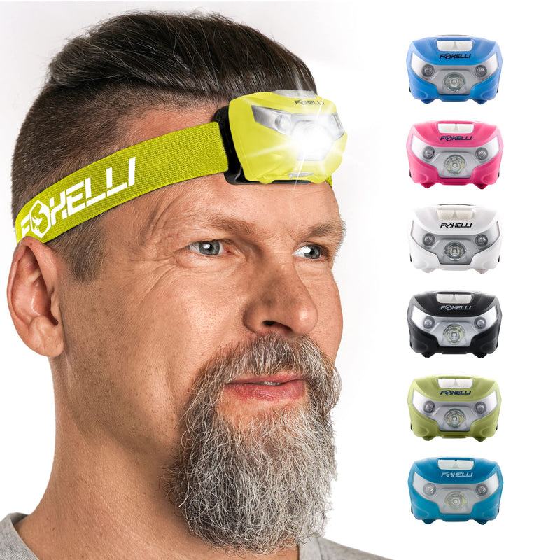 Foxelli Rechargeable Headlamp Bundle of 2 – Yellow & Forest: Super Bright LED Head Lamps, Lightweight & Comfortable for Running, Camping, Hiking & Work