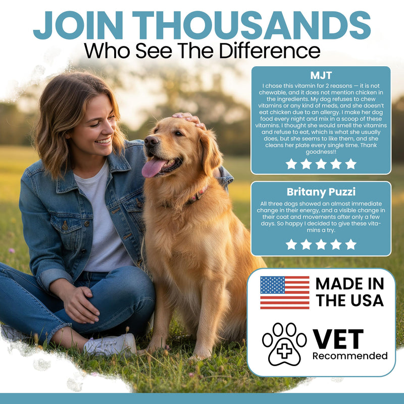 12-in-1 Multivitamin Powder for Dogs - 5.4 oz of Puppy and Senior Dog Vitamins and Supplements - Advanced Formula with Glucosamine, Omega 3,6,9, Vitamins, Probiotics, and More - Made in the USA 5.4 Ounces