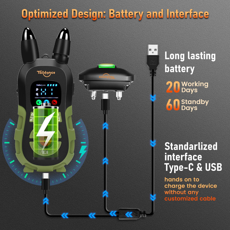 Dog Shock Collar with Remote Control for Large Medium Small Dogs, Dog Training Collar with Light, E-Collar Rechargeable, 3300FT, 124 Levels, IP67 Waterproof, Safety Lock Green - BeesActive Australia
