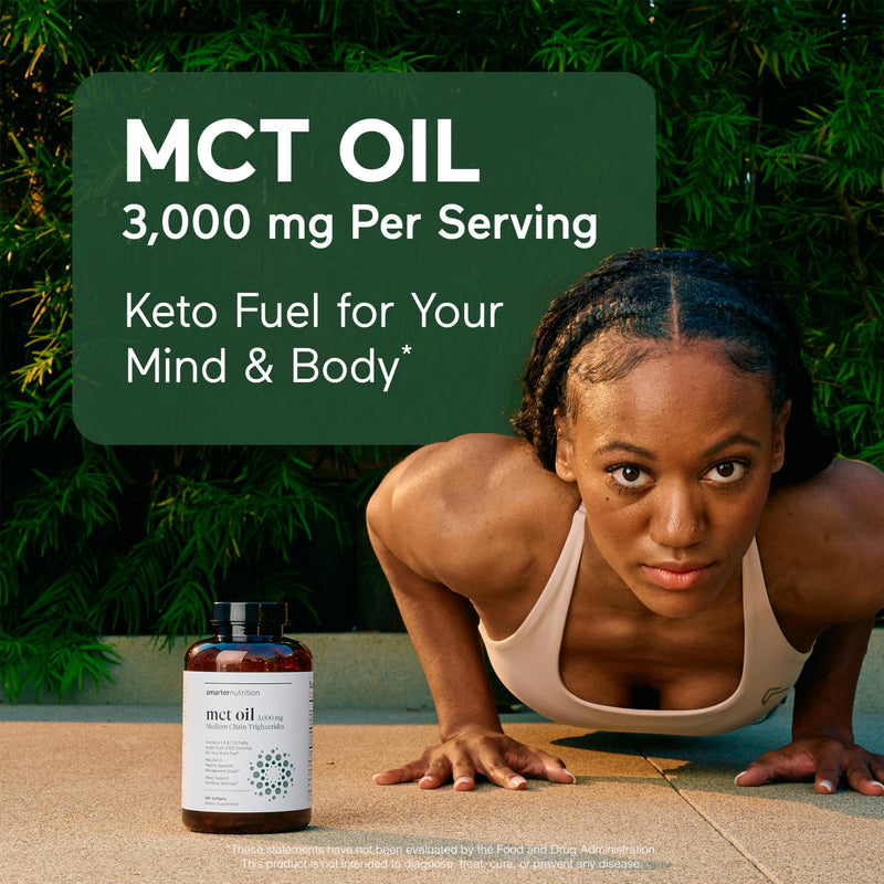 SMARTERNUTRITION MCT Oil Capsules C8 and C10 - Ketogenic Fuel for Brain & Body, Sustained Energy - from Cold-Pressed Coconut, Palm & Gluten-Free, Non-GMO - 90 Count - 30-Day Supply 90 Count (Pack of 1)