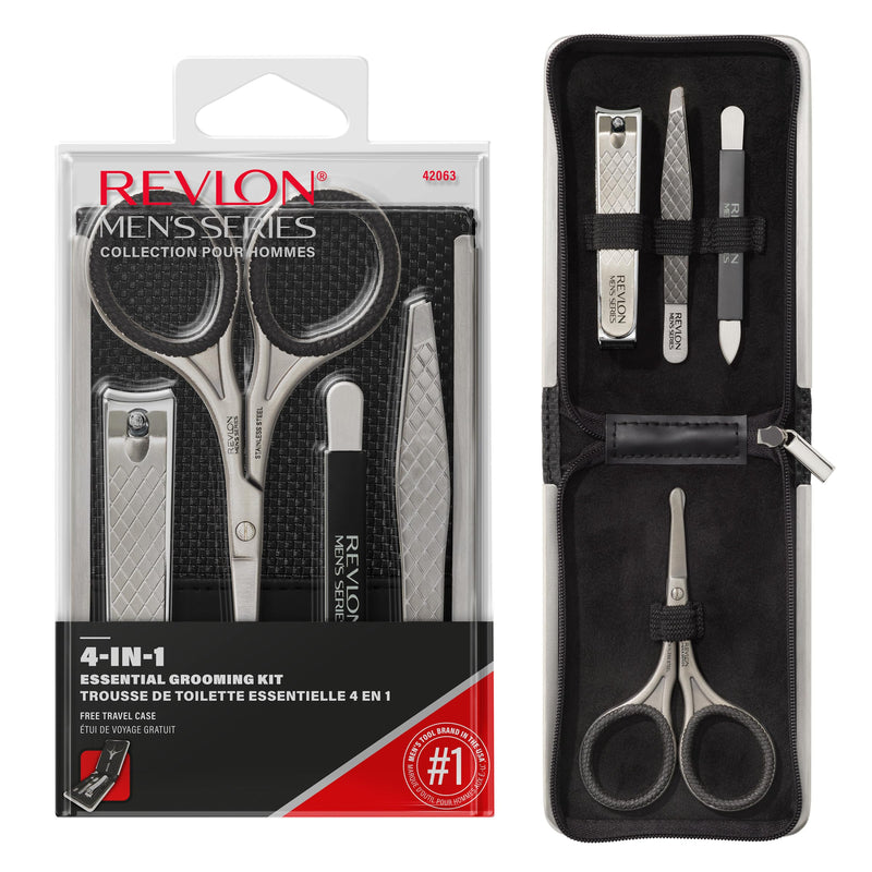 Revlon Men's Grooming Kit, 5-Piece Travel Essentials Set, Includes Nail Clippers, Scissors, File, Tweezers and Carrying Case, Stainless Steel, 1 count - BeesActive Australia