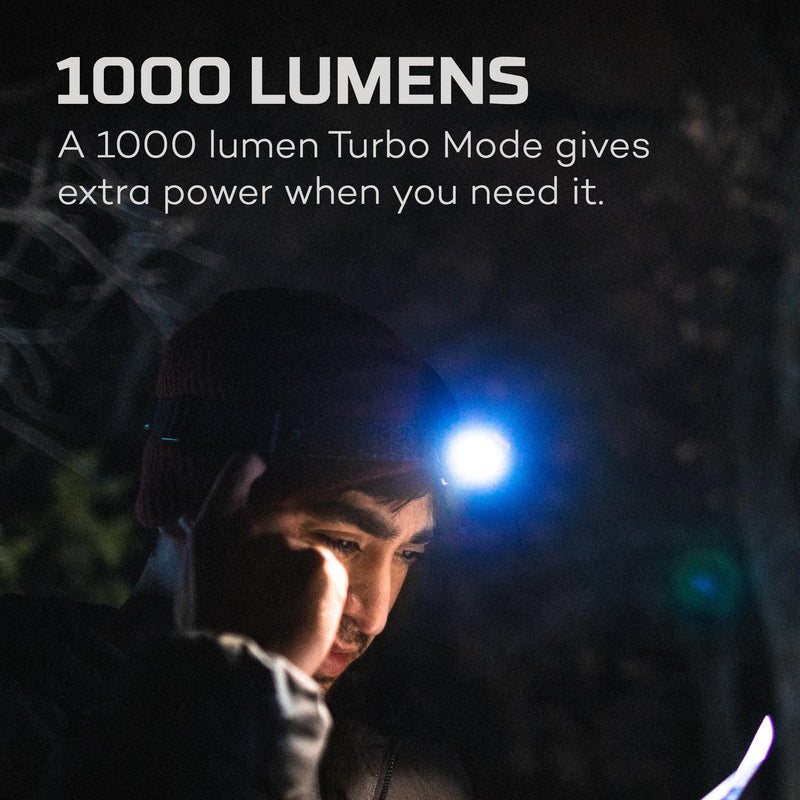 NEBO Einstein Powerful 1000 Lumen Headlamp with Flexpower, Compact Low-Profile Headlamp with 5 Light Modes, Black 1000 Lumens