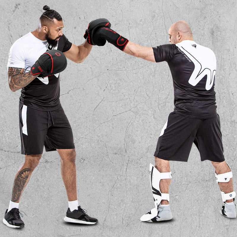 RDX Boxing Pads Curved Focus Mitts, Maya Hide Leather Kara Hook and jab Training Pads, Adjustable Strap Ventilated, MMA Muay Thai Kickboxing Coaching Martial Arts Punching Hand Target Strike Shield Black