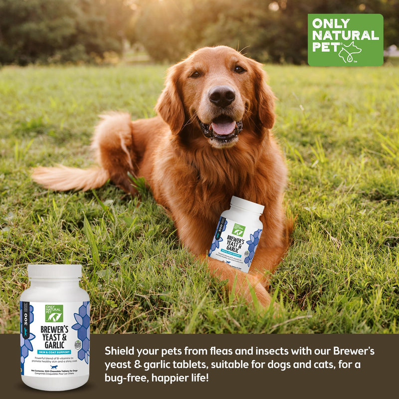 Only Natural Pet Brewer's Yeast & Garlic Chewables - All-Natural Flea & Tick Prevention for Dogs - Fortified with B Vitamins - Promotes Healthy Skin & Coat - 300 Count Tablet (2 Pack) Pack of 2 - BeesActive Australia