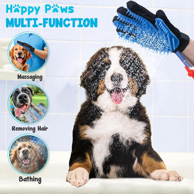 Dog Shower Attachment Glove | Pet Washing Brush Sprayer Bath Scrubber with Dog Towel | Outdoor and Indoor Bathing Hose Nozzle Grooming Mitt | Portable Wash Scrub Water Shower Spray | Blue - BeesActive Australia