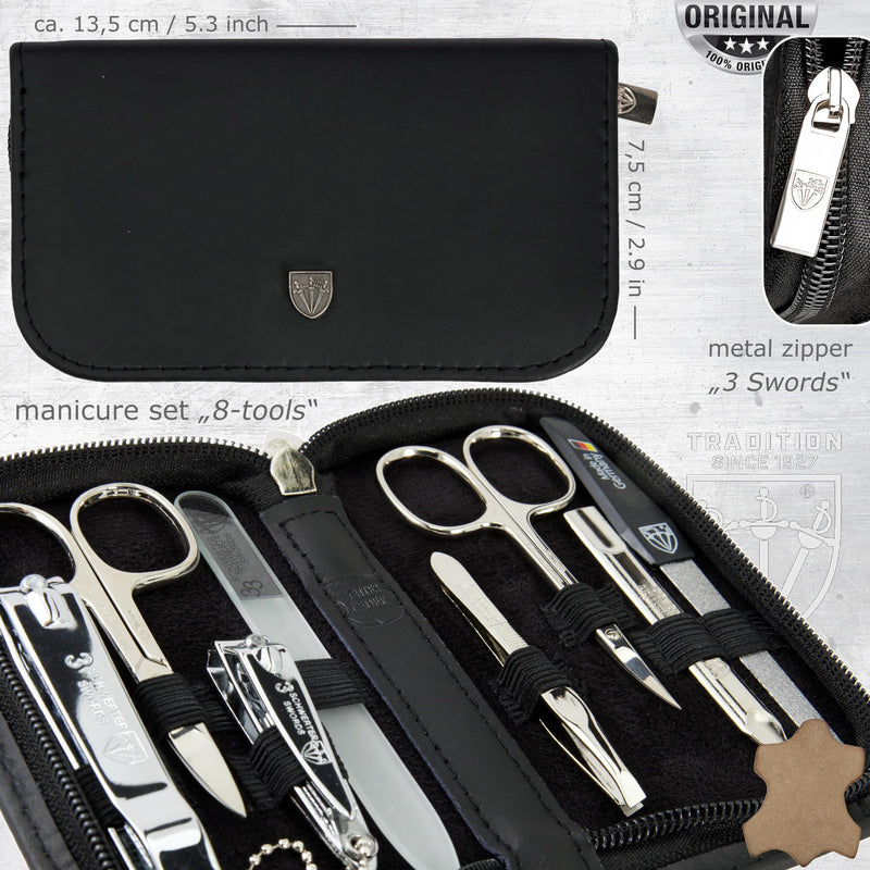 3 Swords Germany – manicure pedicure set kit (602) BLACK - GENUINE LEATHER - BeesActive Australia